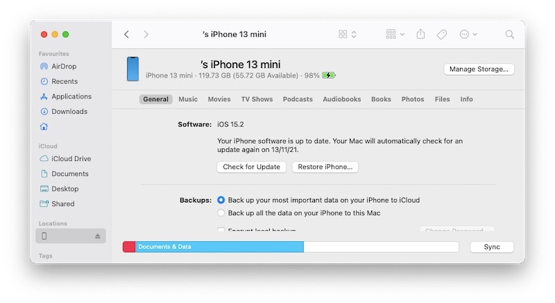 restore iphone using finder