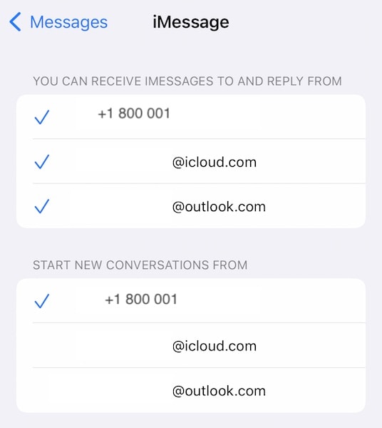 correct imessage settings in ios