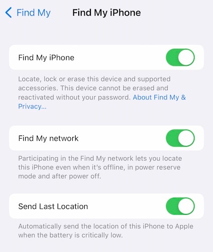 disable find my iphone