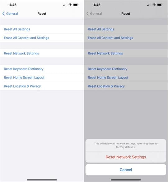 iphone reset network settings