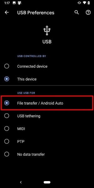 enable file transfer option