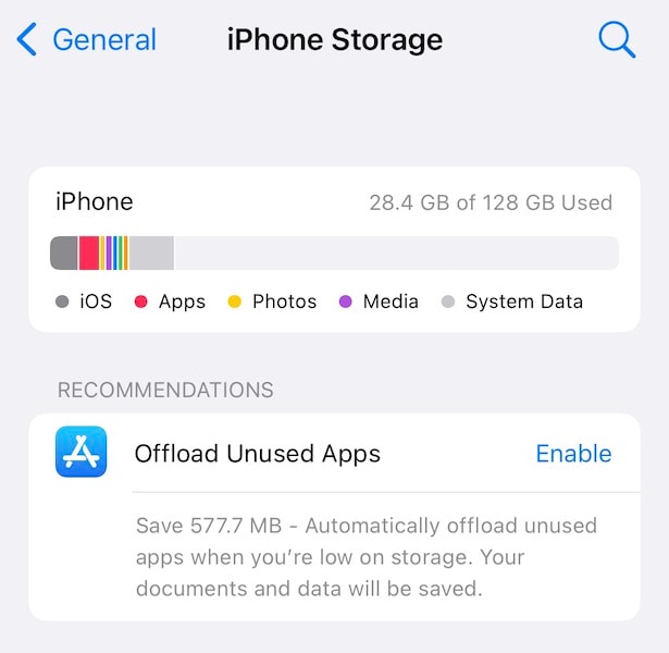 storage space meter on iphone