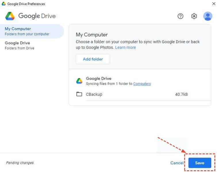 save the drive settings