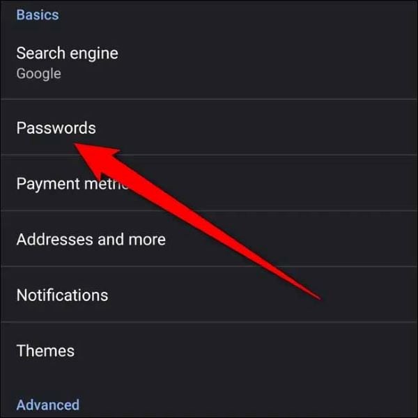 choose passwords option chrome