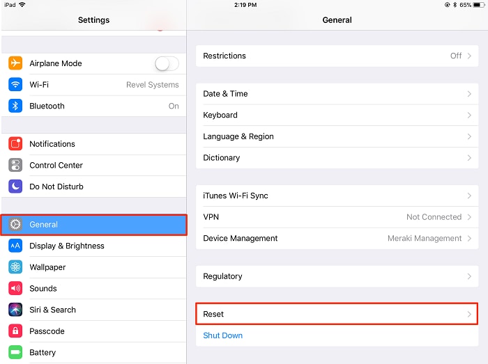 ipad reset network settings