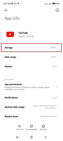 select storage option