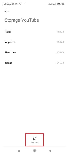 clear youtube app data