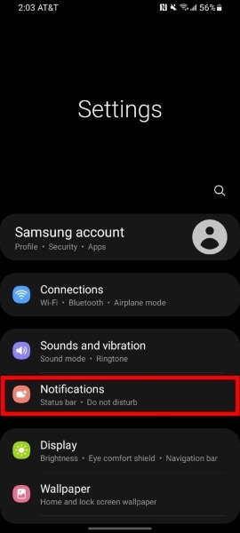  open notifications settings