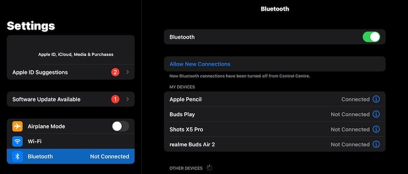 turn bluetooth off on ipad