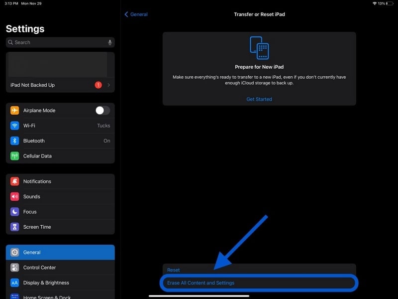 erase all data and settings ipad