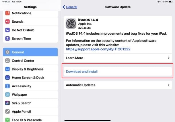 download and install ipad update