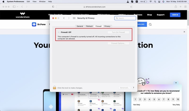 turn off mac firewall