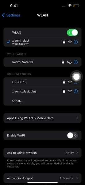 open wifi settings ios