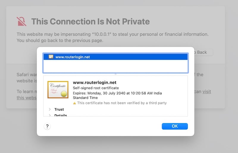 trusting a certificate in safari