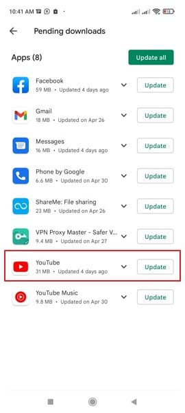 update android youtube app