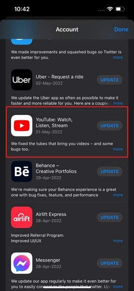 update ios app youtube