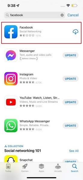 reinstall facebook app