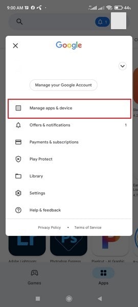 open manage apps settings