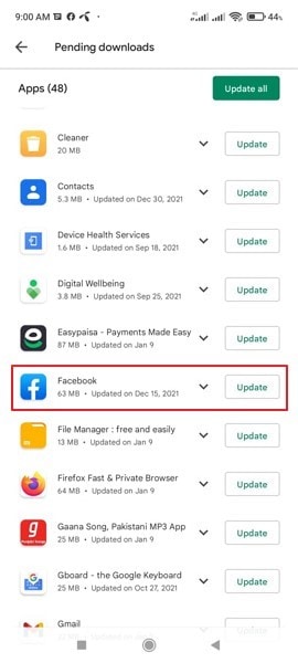 update your facebook app