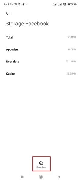 clear facebook app data