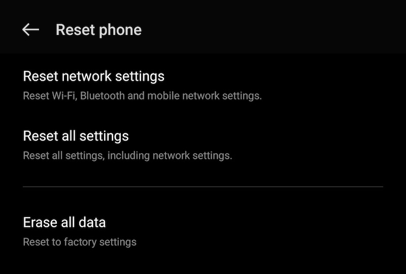 reset network settings android