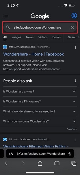 do facebook search on brwoser