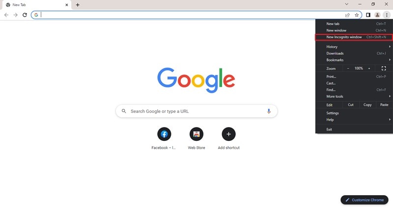 access chrome incognito mode