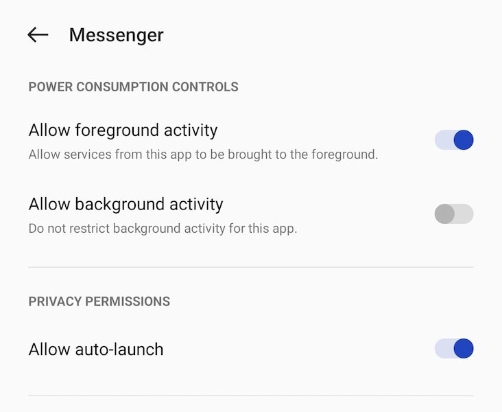 enable background activity messenger android