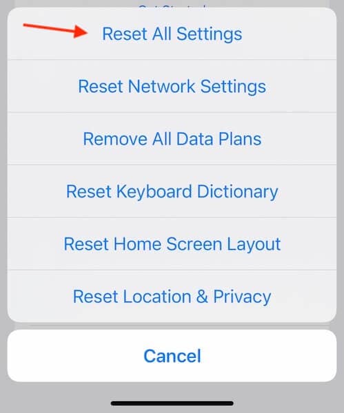 reset all settings iphone