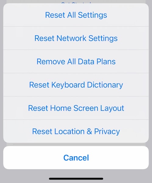 reset network settings iphone