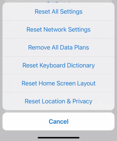 reset network settings iphone