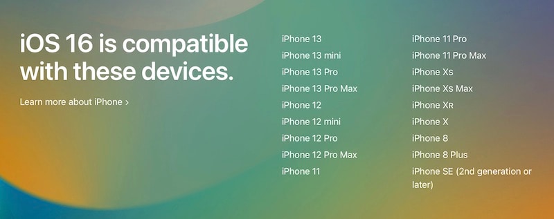 ios 16 compatibility list