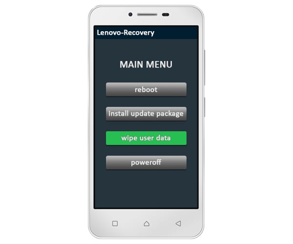 wipe user data on lenovo a1000