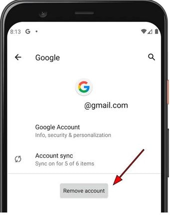 removing the selected google account from the phone