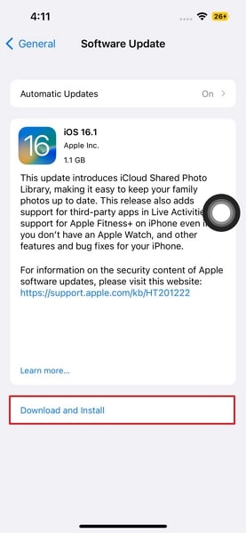 download and install the ios update