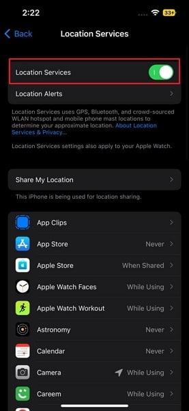 enable location services