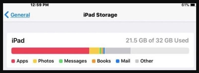 tap on the ipad storage option