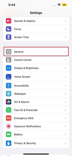 open general settings