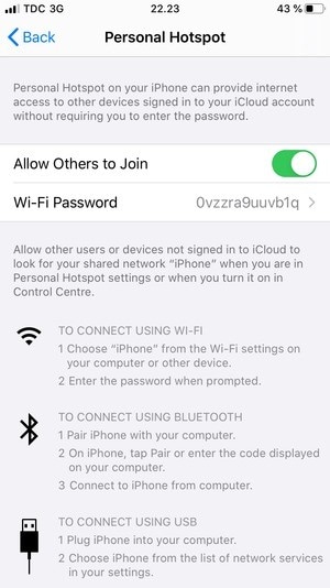 enable personal hotspot