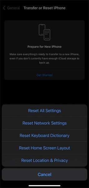 reset all settings