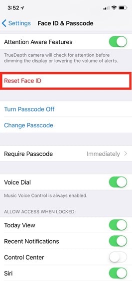 reset face id