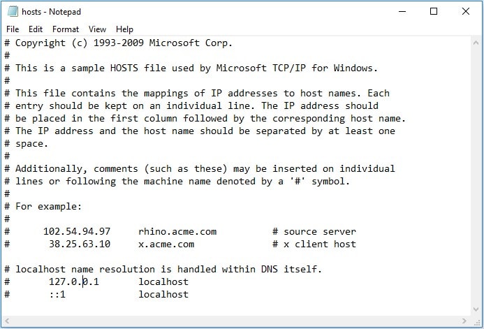 change hosts file in notepad