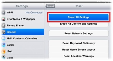 reset all settings