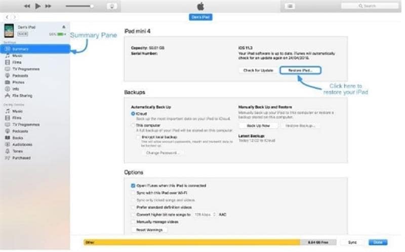 restore ipad using itunes