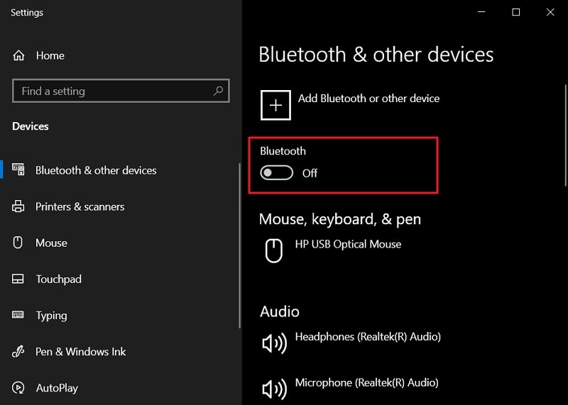 enable the bluetooth option