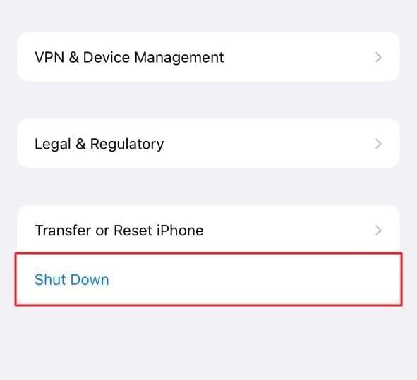 tap on shut down option