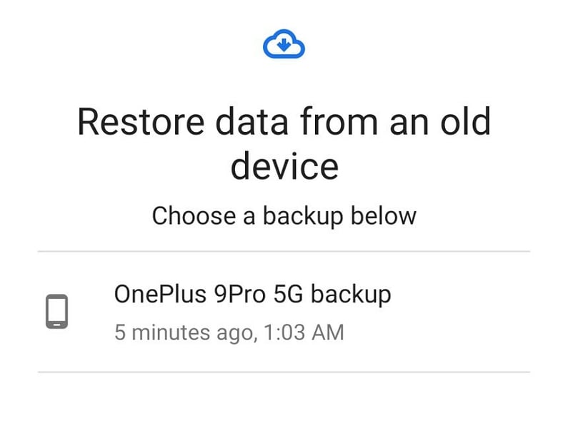 choose the old android backup