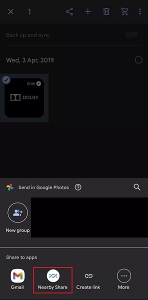 tap on the nearby share