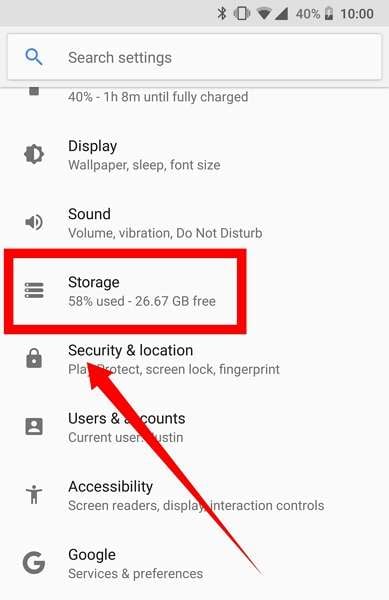 tap on the storage option