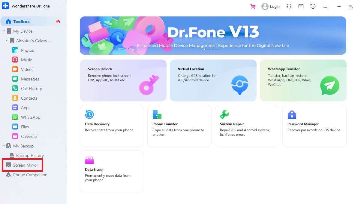 screen mirroring using dr. fone 1